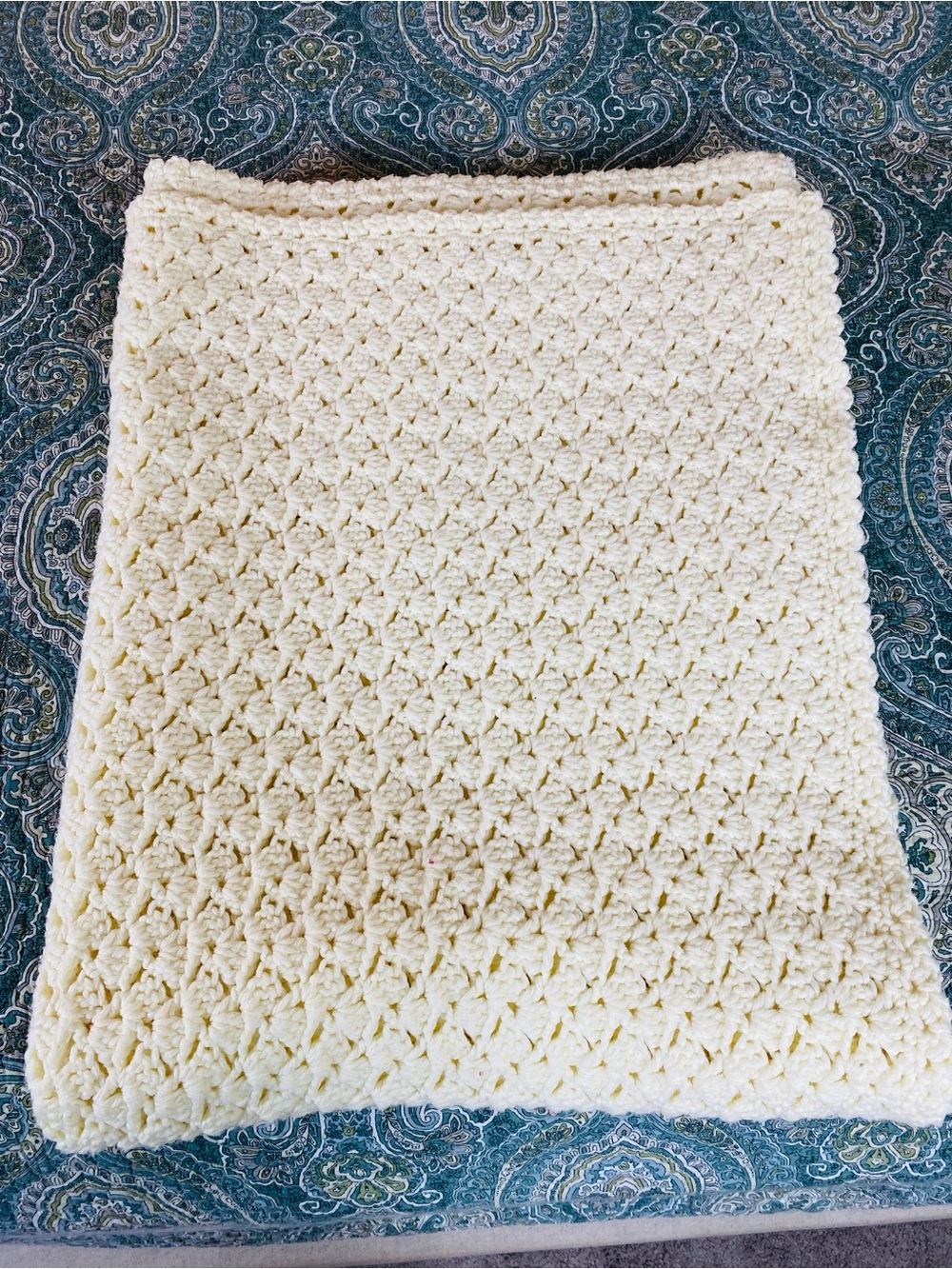 VTG Handmade Cream Crochet Throw Blanket - Cozy Soft Throw Cottagecore